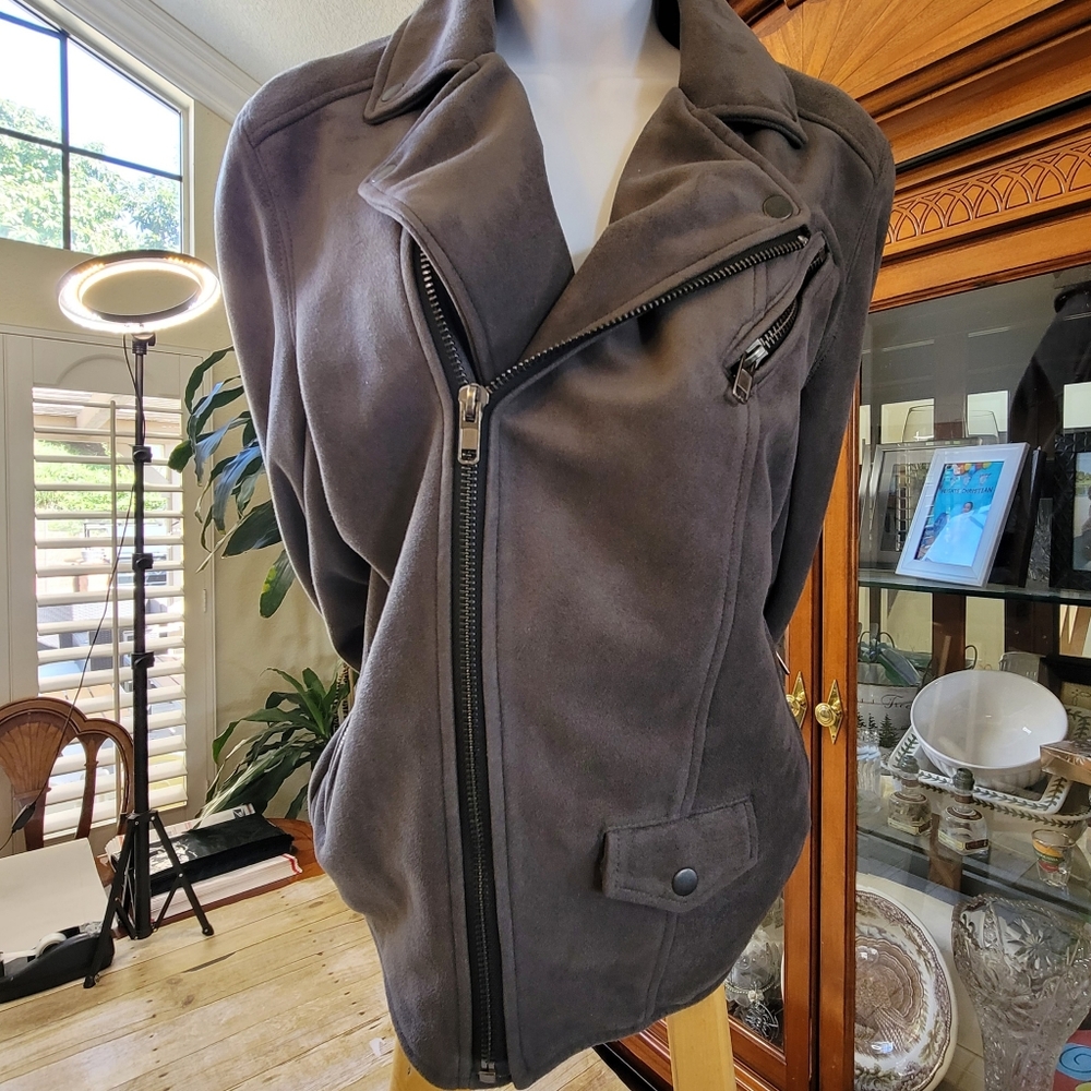 Divided Faux Suede Moto Racer Bomber Jacket in Grey Size Small